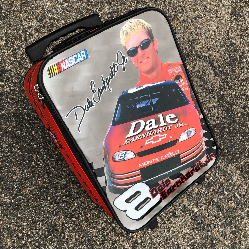 Vtg 90’s Dale Earnhardt Jr NASCAR Driver Zip-Up Rolling Suitcase - 15x12x7”
